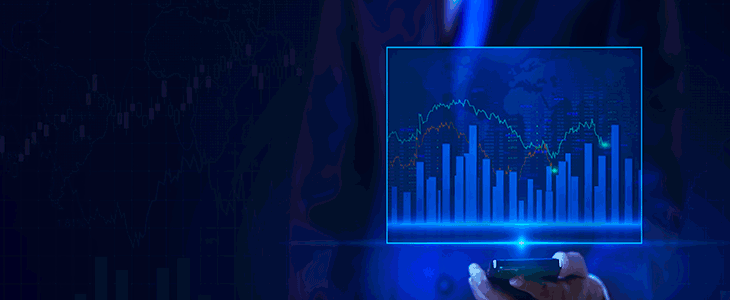A close-up of a man's hand gripping a smartphone that shows a forex graph, representing statistical information.