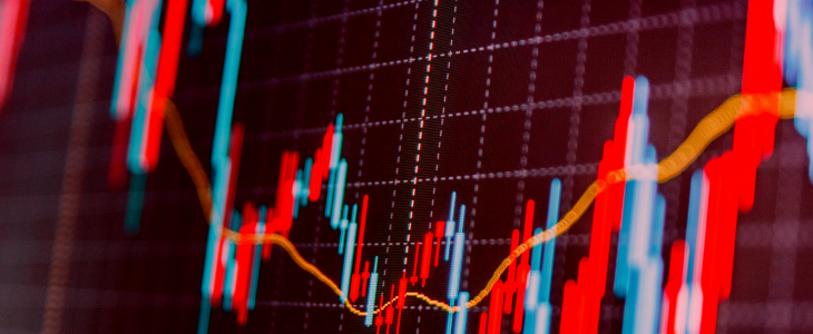 Detailed close-up of a stock chart illustrating price movements and market trends.